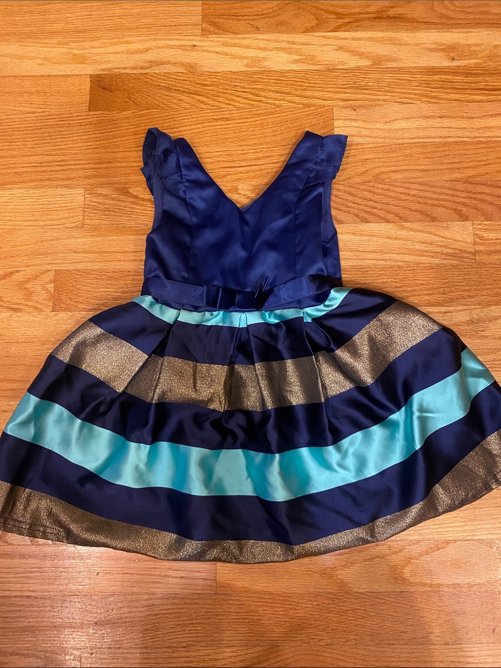 Kids Navy, Teal & Gold Striped Party Dress